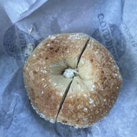 Toasted salt bagel with tofu scallion cream cheese  at The Original Goldberg's Famous Bagels in Riverhead
