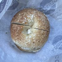 Toasted salt bagel with tofu  cream cheese  at The Original Goldberg's Famous Bagels in Riverhead