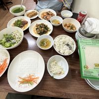 Everything that came out - including rice, rice paper to roll, leaf soup and sauces  at Katze in Hanoi