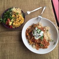 salad and chickpea curry  at Black Cat in East London