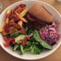 Beautiful burger & chips at Black Cat in East London