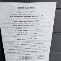 Menu at Black Cat in East London