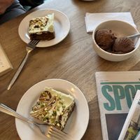New carrot cake with chocolate ice cream on the side  #Veganuary at Black Cat in East London
