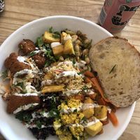 Salad bowl, so filling and delicious   at Black Cat in East London