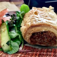 ";sausage"; roll wrapped in phyllo dough - yum!! at Black Cat in East London