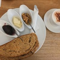 jam + spreads with a cappuccino  at Black Cat in East London