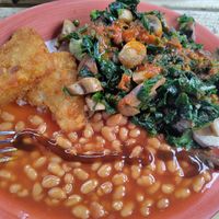 Vegan all day breakfast (with extra chilli sauce) at The Garden House in North London