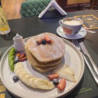 Vegan pancakes and soya cappuccino at Bitter in Tirana