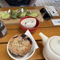 Muffin and avocado teast  at Le Pain Quotidien in Liege