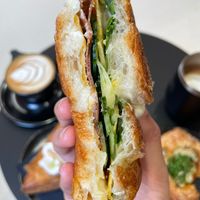 Inside of the croissant sandwich - vegan cheese and meat at Margo's Amsterdam Bellamy - Oud-West in Amsterdam