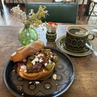 Bagel and americano  at The Garden in Hexham
