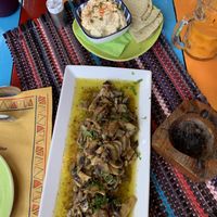 fried mushroom and spicy feta dip! at Tranquilo in Santorini