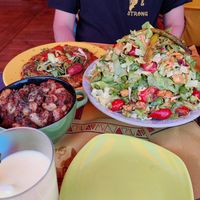 Salad (xl size), beans, vegan omelette and smoothie (with vegan yogurt) at Tranquilo in Santorini