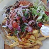 Vegan mushroom gyros plate at Tranquilo in Santorini