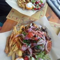 Vegan mushroom gyros plates at Tranquilo in Santorini