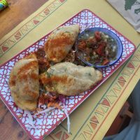 empanadas ( vegan ) & quinoa boats ( vegan )   at Tranquilo in Santorini