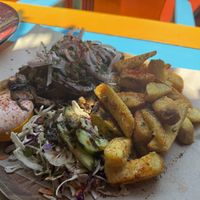 Mushroom gyros (there is some pita bread under all that food!)  at Tranquilo in Santorini