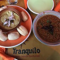 Fava on top, lentil stew on bottom. at Tranquilo in Santorini