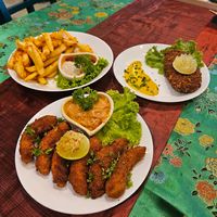 Vegan starters like fries, fish fry, golden fried prawns - all plant-based at Ubuntu Eat in Phuket