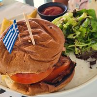 Vegan burger at Kalomirakis Tavern in Crete