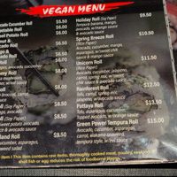 Vegan menu at Kawachi Sushi & Bar in Leesburg