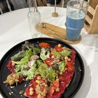 Hummus Toast mit Blue Latte  at Hippo Coffee in Konstanz