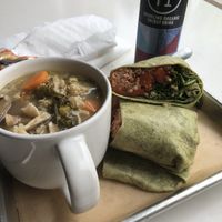 Savory veggie wrap and soup  at Sprouts Cafe in Gastonia