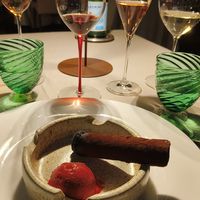 Chocolate cigar with raspberry ice cream at Il Convivio Troiani in Rome