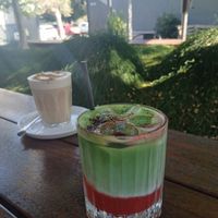 Strawberry iced matcha latte at Local Customs in Adamstown