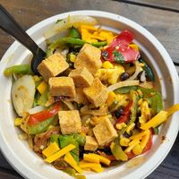 Breakfast scramble with vegan egg, vegan cheese, and tofu at Green Tomato Grill in Orange