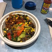 Vegan scramble, mushrooms instead of onions at Green Tomato Grill in Orange