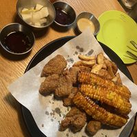 Vegan chicken with fires and corn ribs  at Chicken in the Kitchen in Seoul
