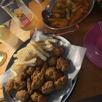 Vegan chicken, chips and Tteokbokki  at Chicken in the Kitchen in Seoul