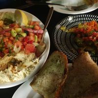 Hummus salad and eggplant at AYLAK Politiki Kouzina in Athens