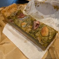 Matcha, strawberry and macadamia blondie at Peerie Shop Cafe in Lerwick