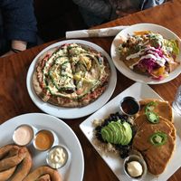 Cornbread jalapeño pancakes 
Eggplant Parmesan buckwheat crust pizza
GF Soft Pretzels
Nachos! at Sage Bistro - Cloud Kitchen in Culver City