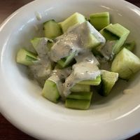 Cucumber served instead of pita because pita is not vegan.  at I Heart Gyro in Vancouver