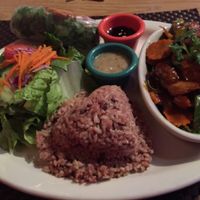 I love the Parham's Plate (soy chicken in peanut sauce on a bed of spinach) at the amazing Thai Vegan. Everything I've tried (more than 10 visits) has been great. Little chef with a big heart.  at Thai Vegan in Santa Fe