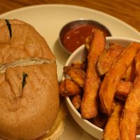 chickn and sweet potato fries meal at Next Level Veggie Grill - Downtown in Seattle