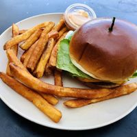 Burger and fries at Veggie Grill by Next Level - Downtown in Seattle