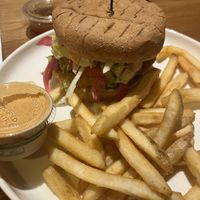 Cali burger with fries #Veganuary at Veggie Grill by Next Level - Downtown in Seattle