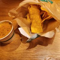 Chips and queso (not spicy) at Veggie Grill by Next Level - Downtown in Seattle