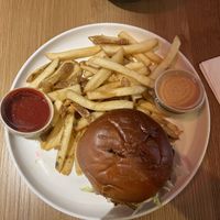 Burger with fries  at Veggie Grill by Next Level - Downtown in Seattle
