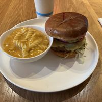 Burger + mac and cheese   at Veggie Grill by Next Level - Downtown in Seattle