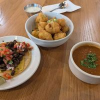Taco, cauliflower, and lentil soup at Veggie Grill by Next Level - Downtown in Seattle