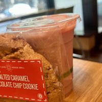 Salted caramel cookie + banana berry smoothie   at Veggie Grill by Next Level - Downtown in Seattle