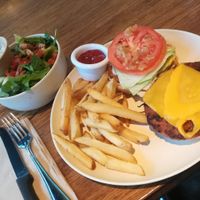 vg beyond burger + small side salad at Next Level Veggie Grill - Downtown in Seattle