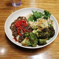 Spicy Asian bowl with vegan chicken - delicious! at Next Level Veggie Grill - Downtown in Seattle