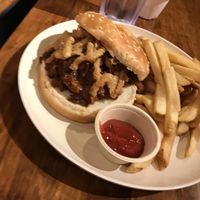 A (bad) photo of my BBQ Beef Burger😍 at Next Level Veggie Grill - Downtown in Seattle