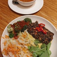 Barley beef soup and far east bowl at Next Level Veggie Grill - Downtown in Seattle